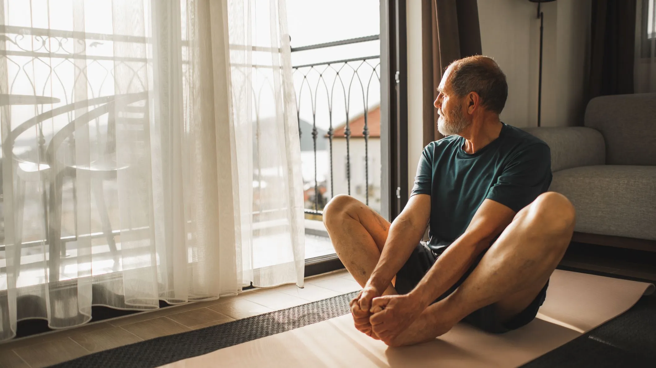Guided stretching in a well-lit room